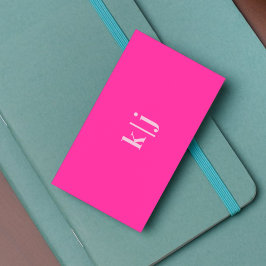 Cartão De Visita Simples Moderno Monograma Rosa Quente Código QR