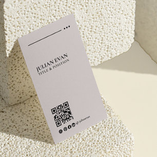 Cartão De Visita Simples Moderno VinculadoEm Código QR Beige Minima