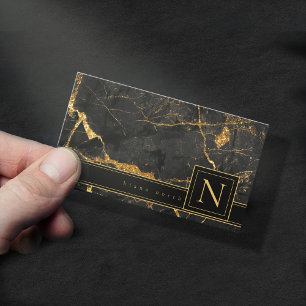 Cartão De Visita Simples Monograma Dourado/Preto Std ID672
