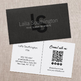 Cartão De Visita Simples Monograma - Linen Preto