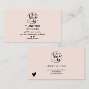 Cartão De Visita Simples obrigado de pedido de logotipo rosa minima