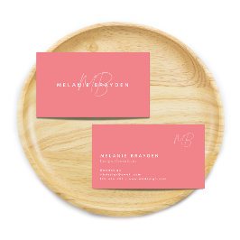 Cartão De Visita Simples Pastel Rosa Mínimo Dois Monogramas