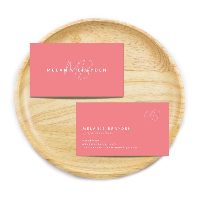 Cartão De Visita Simples Pastel Rosa Mínimo Dois Monogramas (Criador carregado)