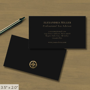 Cartão De Visita Simples preto e Dourado Compass