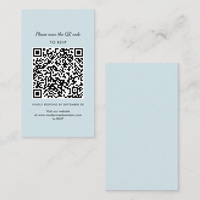 Cartão De Visita Simples RSVP QR Code Wedding Enclosure Card (Frente/Verso)