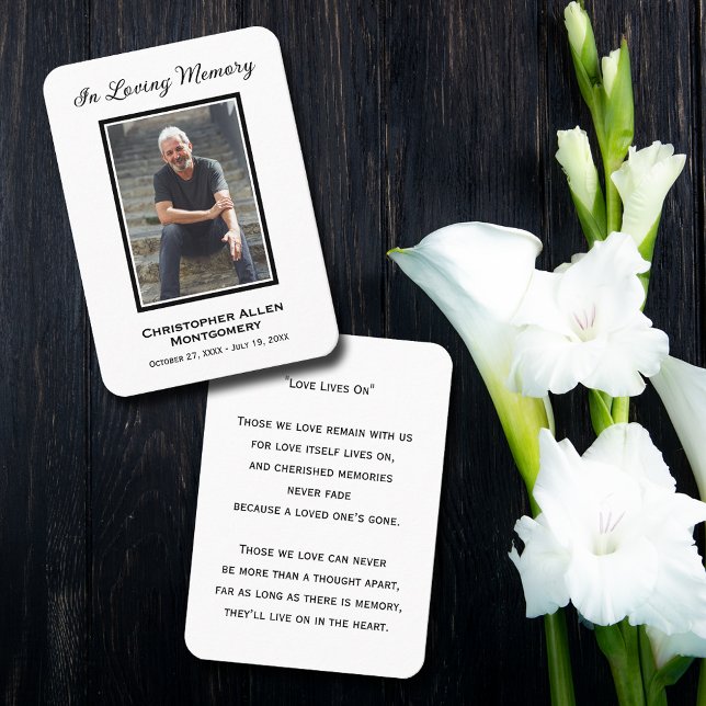 Cartão De Visita Simples Simples Simples Simpatia Fotográfica Memor (Simple funeral photo memorial keepsake bookmark prayer cards with a poem or prayer on the back)