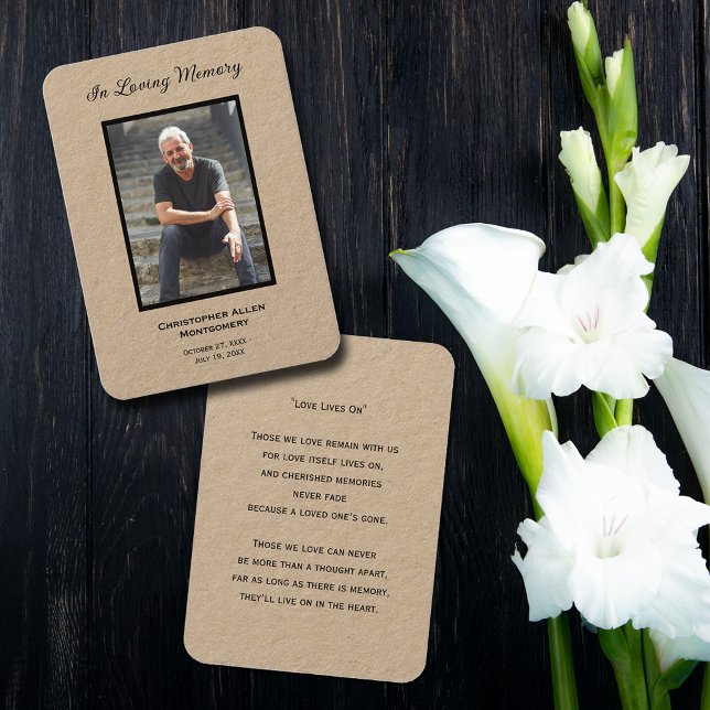 Cartão De Visita Simples Simples Simples Simpatia Fotográfica Memor (Simple funeral photo memorial keepsake bookmark prayer cards with a poem or prayer on the back)