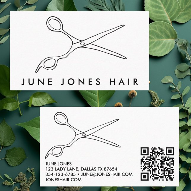 Cartão De Visita Simples Tesoura Hair Stylist Chic Barber QR Code (Hair Stylist Scissors Chic Barber QR Code Simple Business Card
)