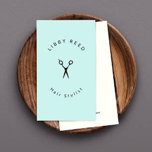Cartão De Visita Simples Turquesa Azul Hairstylist Tesoura Salão