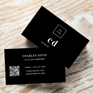 Cartão De Visita Sinais brancos pretos monogramas Logotipo do códi