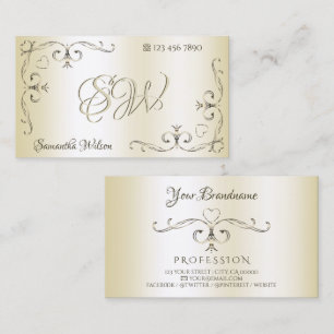 Cartão De Visita Sinais de Ornamentado de Shimmery Cream Iniciais O