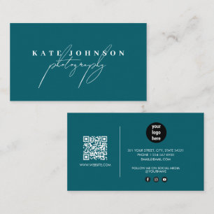 Cartão De Visita Sinal de cor de rosa escuro Script QR Code Mídia s