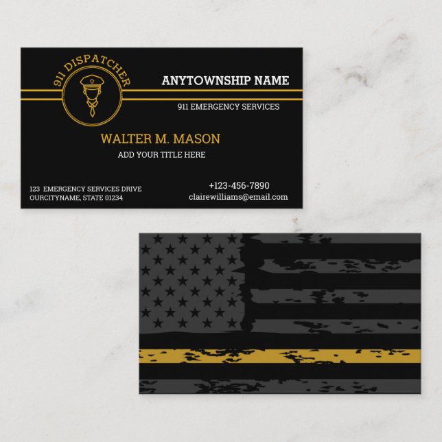 Cartão De Visita Sinalizador 911 Dispatcher Dourado Linhas Finas (Frente/Verso)