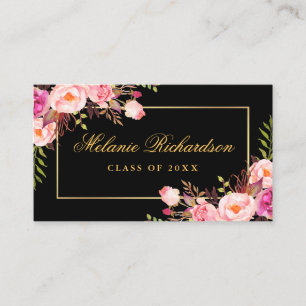 Cartão De Visita Sistema de Graduação em Rede Dourado Floral Rosa