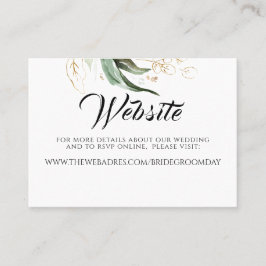 Cartão De Visita Site de Casamento Dourado Greenery