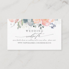 Cartão De Visita Site de casamento Dusty Blue e Peach Foliage