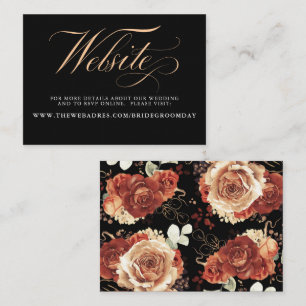 Cartão De Visita Site de Casamento Floral Negro e Terracotta