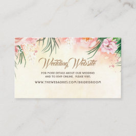 Cartão De Visita Site de Casamento Flores Tropicais Rosa e Folha de
