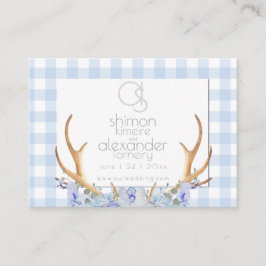 Cartão De Visita Site de Casamento | Monograma Blue Gingham Floral