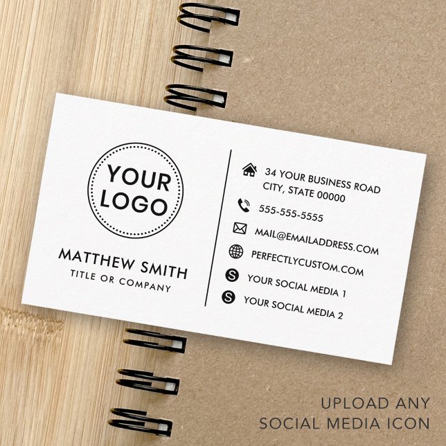 Cartão De Visita Site de logotipo personalizado mídia social mínimo (Custom logo website social media modern minimal business card)