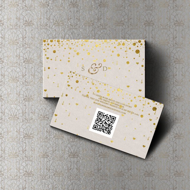 Cartão De Visita Site Dourado de Casamento Confetti Leather do Códi (wedding website qr code gold confetti elegant trendy)