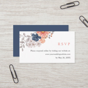 Cartão De Visita Site Online RSVP de Casamento de Marinhos Coral