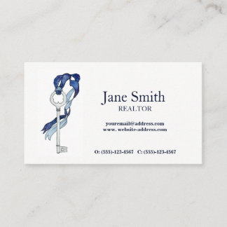 Cartão De Visita Skeleton Key Watercolor Real Estate Modern