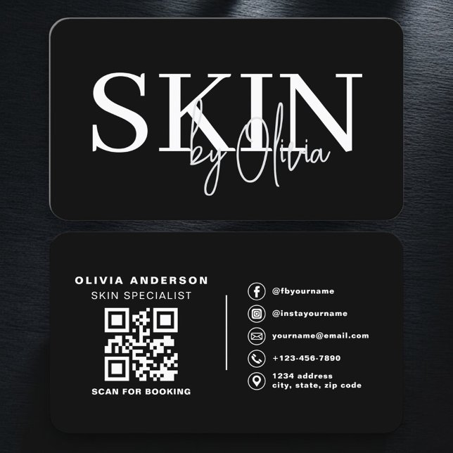 Cartão De Visita Skin Care QR Code  Black White (Criador carregado)