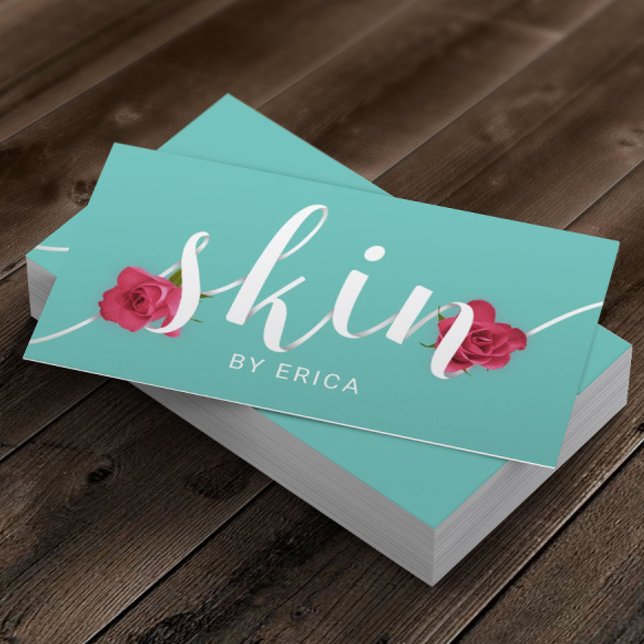 Cartão De Visita Skin Salon Floral Typografia Estheticista Teal (Criador carregado)
