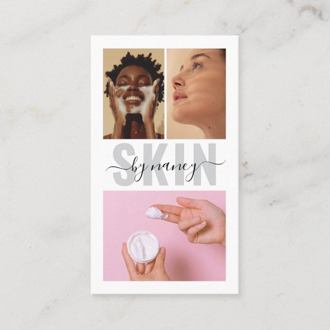Cartão De Visita Skincare Bold Typografia Fotografia Colagem Qr Cod (Frente)