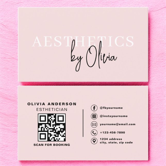 Cartão De Visita Skincare Estheticista Código QR Cor-de-rosa-rosa (Criador carregado)