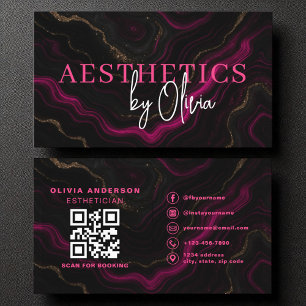 Cartão De Visita Skincare Estheticista Código QR Rosa Quente Agate 