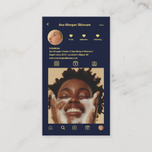 Cartão De Visita Skincare Instagram Fotografia Grade QR Marinho de