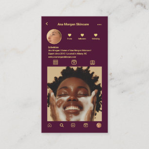 Cartão De Visita Skincare Instagram Photo Grid QR Code Burgundy