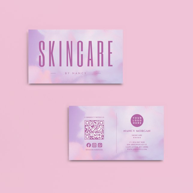 Cartão De Visita Skincare QR Code & Logo Holographic (Criador carregado)