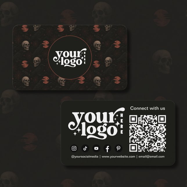 Cartão De Visita Skulls & Ravens Dark Halloween Código QR (Criador carregado)