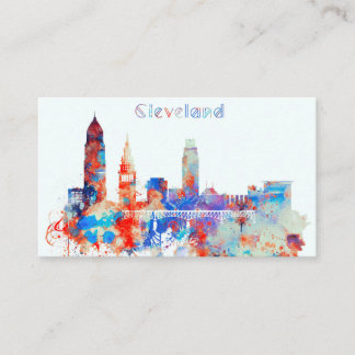 Cartão De Visita Skyline de Cleveland da aguarela