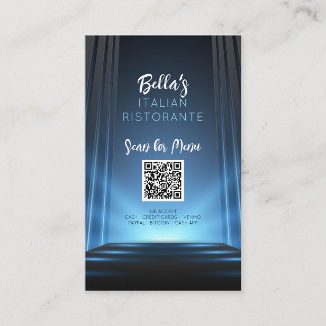 Cartão De Visita Slate Blue Menu Restaurante QR Code Sinal Comercia (Frente)