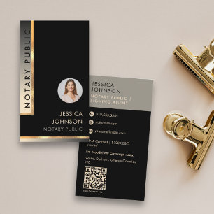 Cartão De Visita Sleek Black Cream Moderno Foto QR Notarial 
