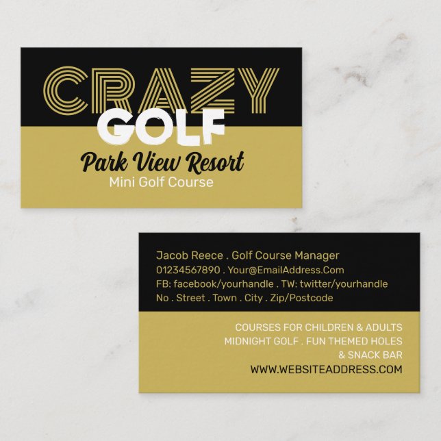 Cartão De Visita Slogan De Golfe Louco, Publicidade Do Curso De Min (Frente/Verso)