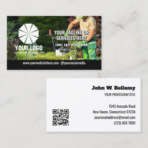 Cartão De Visita Slogan Seu logotipo Foto sobreposta Código QR edit