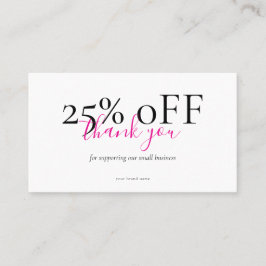 Cartão De Visita Small Business Thank You Discount Card Blush