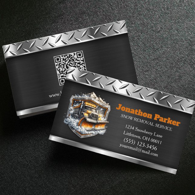 Cartão De Visita  Snow Removal Service QR Code Metallic  (Criador carregado)