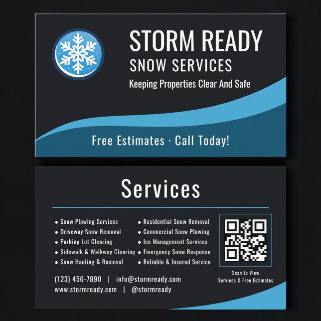 Cartão De Visita Snow Removal Service QR Code Professional  (Criador carregado)