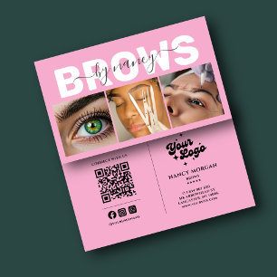 Cartão De Visita Sobrancelhas Elegante Rosa Blush Foto Código QR Lo