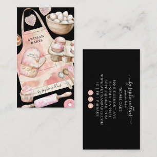 Cartão De Visita Sobremesas Rosa Aquarela Padeiro Chef de Confeitar