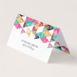 Cartão De Visita Sobreposição branca de paisley de triângulo colori