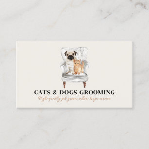 Cartão De Visita Sofa moderno minimalista Bege cachorro Pug gato an