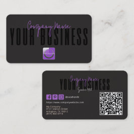 Cartão De Visita Sofisticado Logotipo Preto Roxo Genérico Moderno 