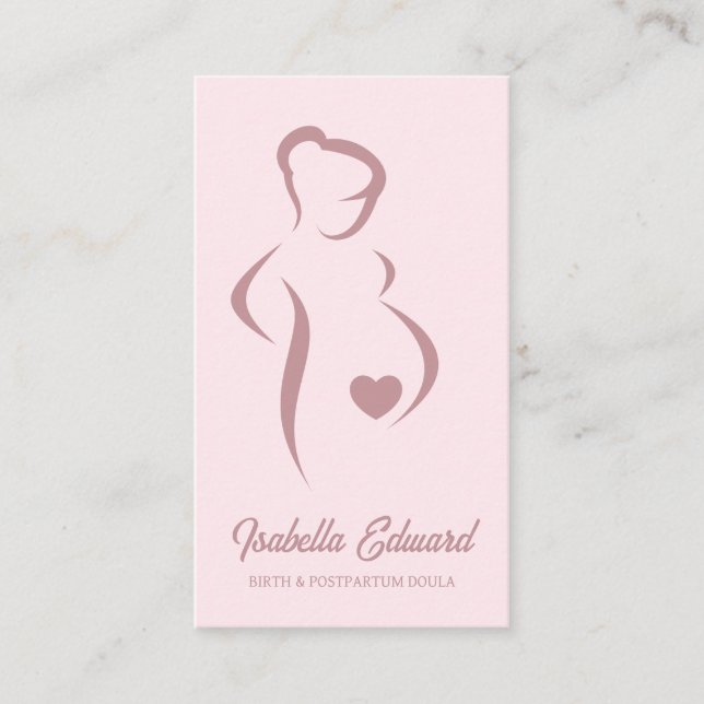 Cartão De Visita Soft Pink Maternity Doula Identity Illustration (Frente)